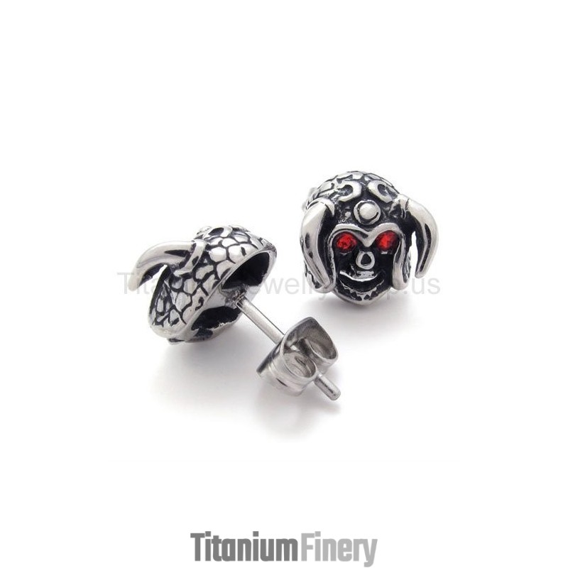 Cattle Skull With Red Eyes Titanium Earrings Cattle Skull With Red Eyes Titanium Earrings