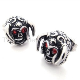 Cattle Skull With Red Eyes Titanium Earrings