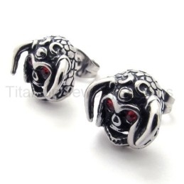 Cattle Skull With Red Eyes Titanium Earrings