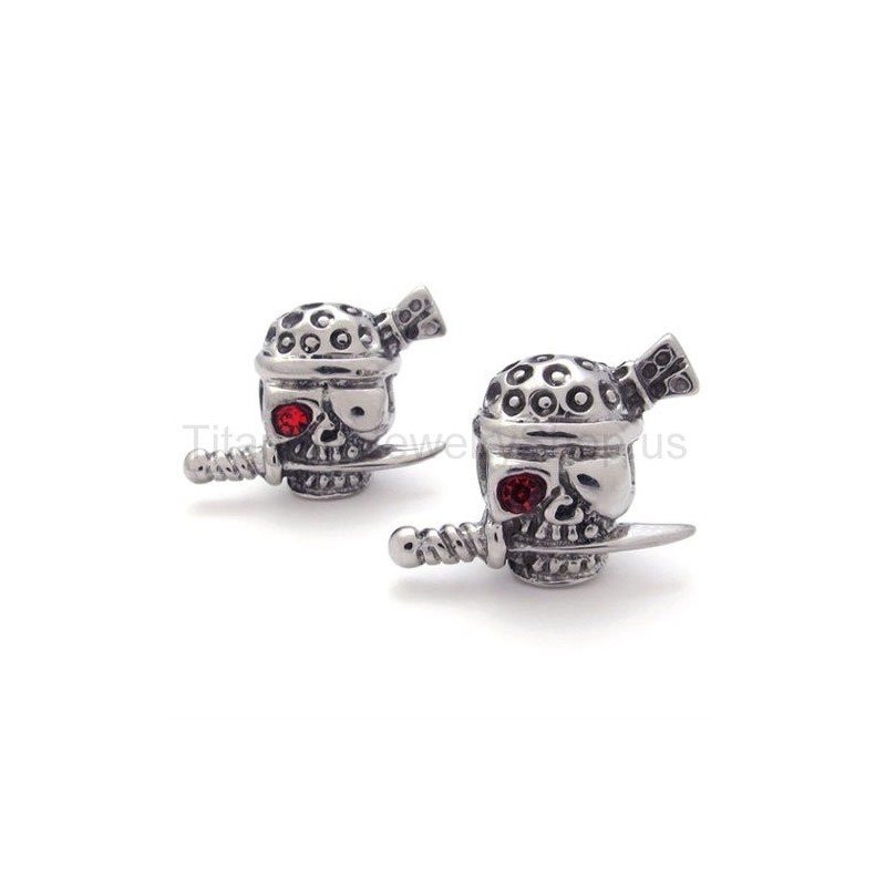 Sword And Skull With One Red Eye Stitanium Earrings Sword And Skull With One Red Eye Stitanium Earrings
