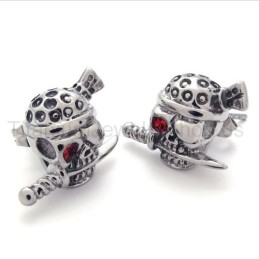 Sword And Skull With One Red Eye Stitanium Earrings