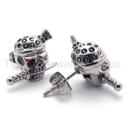 Sword And Skull With One Red Eye Stitanium Earrings