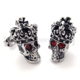 Red-Eyes Crown Skull Titanium Earrings
