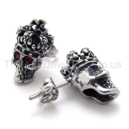 Red-Eyes Crown Skull Titanium Earrings