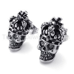 White-Eyes Crown Skull Titanium Earrings