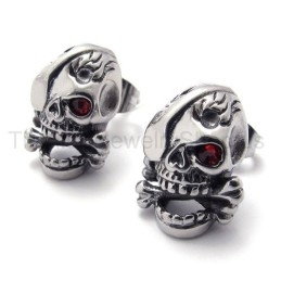 One Red Eye Skull Titanium Earrings