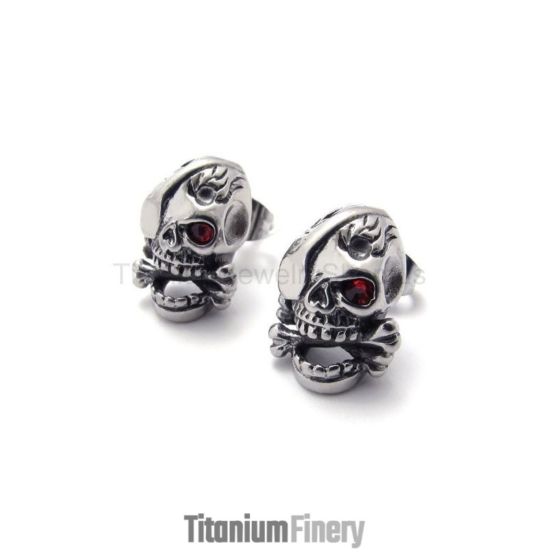 One Red Eye Skull Titanium Earrings One Red Eye Skull Titanium Earrings