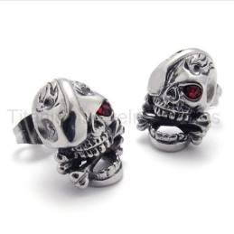 One Red Eye Skull Titanium Earrings