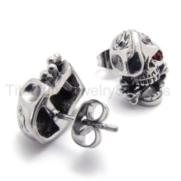 One Red Eye Skull Titanium Earrings