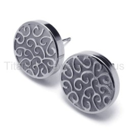 Engraved Silver Titanium Earrings