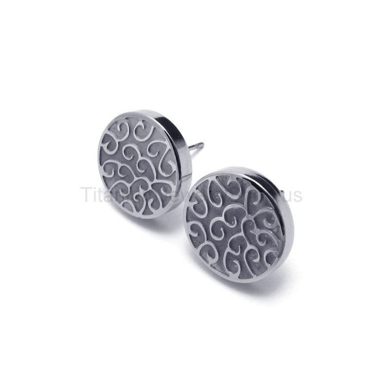 Engraved Silver Titanium Earrings Engraved Silver Titanium Earrings