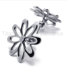 Silver Flower Cute Titanium Earrings