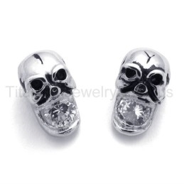 Inlayed Diamond Skull Titanium Earrings