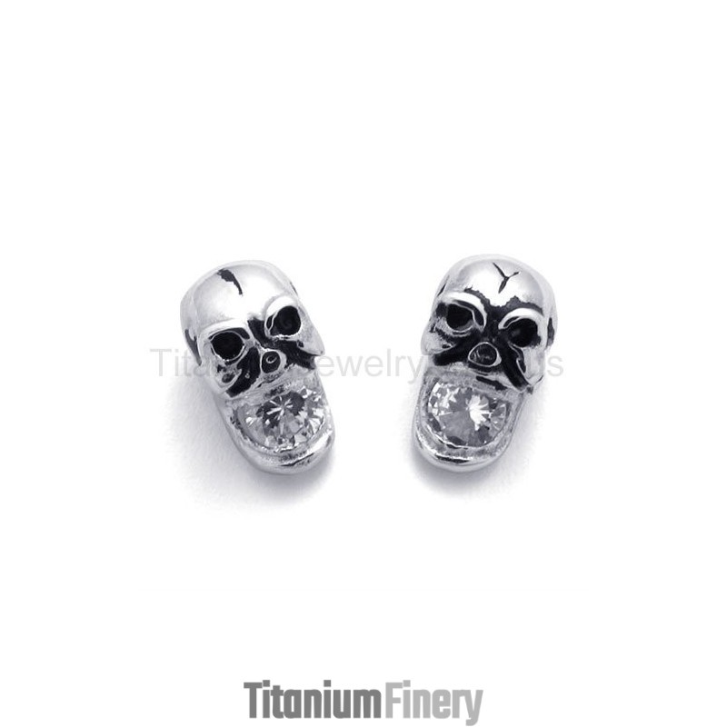 Inlayed Diamond Skull Titanium Earrings Inlayed Diamond Skull Titanium Earrings