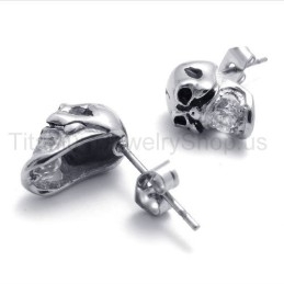 Inlayed Diamond Skull Titanium Earrings