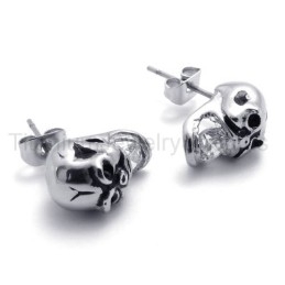 Inlayed Diamond Skull Titanium Earrings