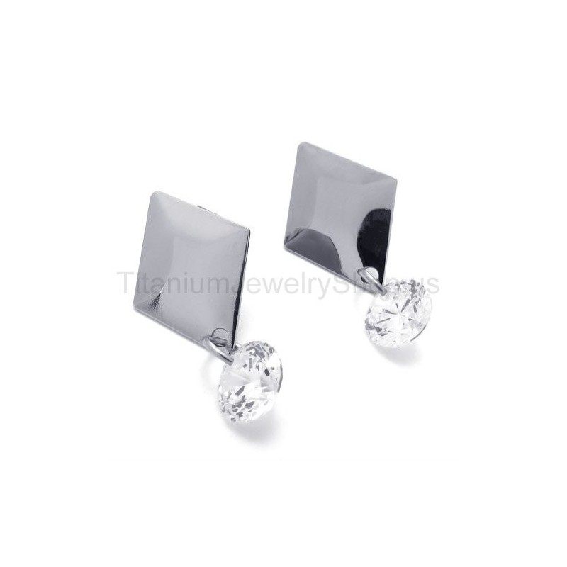 Silver With Diamond Titanium Earrings Silver With Diamond Titanium Earrings