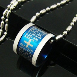 Man Blue Cross Bible Roller Pure Titanium Pendant Necklace