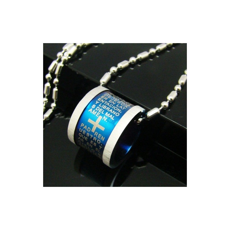 Man Blue Cross Bible Roller Pure Titanium Pendant Necklace Man Blue Cross Bible Roller Pure Titanium Pendant Necklace