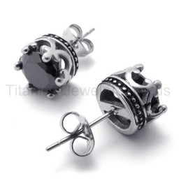 Retro Crown Titanium Earrings