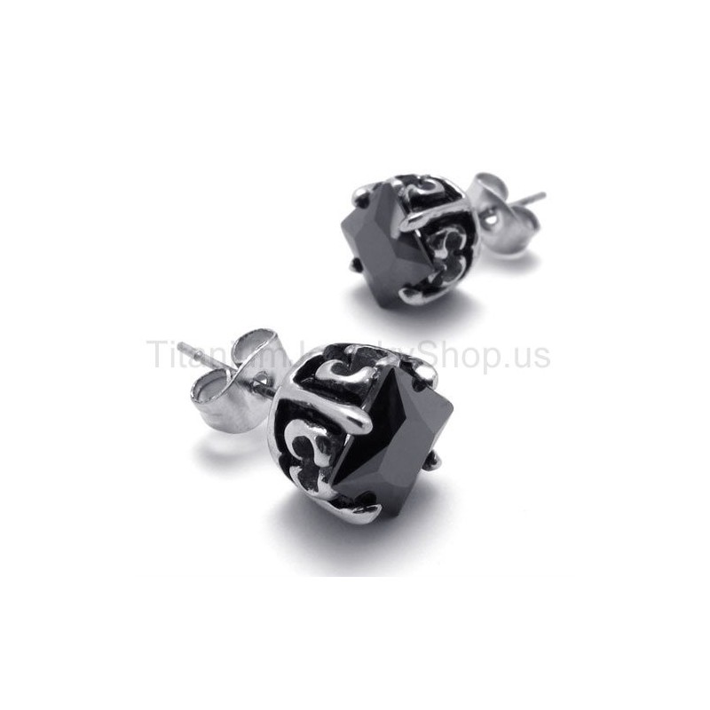 Black Retro Bud Titanium Earrings Black Retro Bud Titanium Earrings