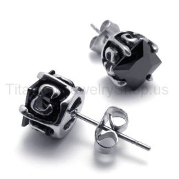 Black Retro Bud Titanium Earrings