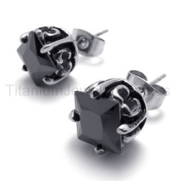 Black Retro Bud Titanium Earrings