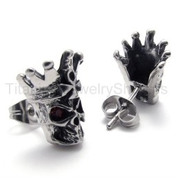 Red Eyes Skull Titanium Earrings