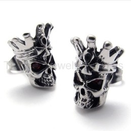 Red Eyes Skull Titanium Earrings