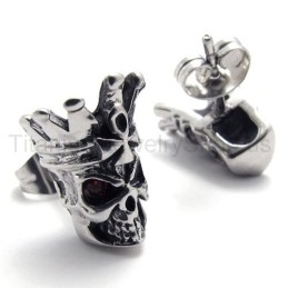 Red Eyes Skull Titanium Earrings