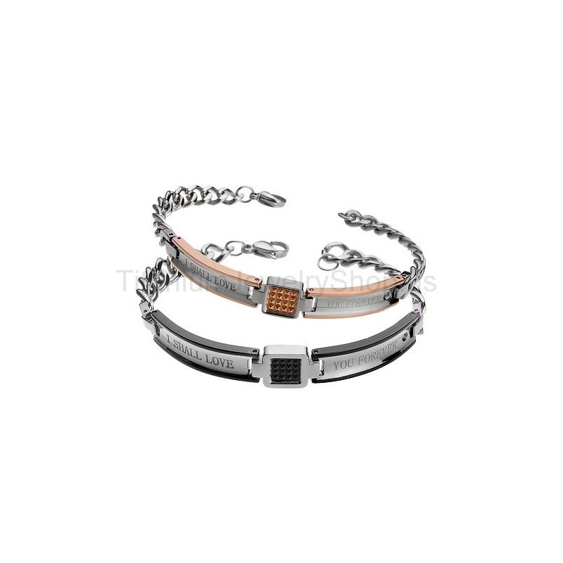 I Shall Love You Forever Titanium Lovers Bracelets
