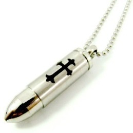 Man Solid Cross Bullet Titanium Steel Necklace Pendant Gift(Free Chain)