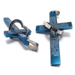Cool Man Heart Cross Bible Titanium Steel Pendant (New) Blue Color