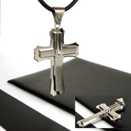 Man 2 Layer Cross Gemstone-Pure Titanium Pendant
