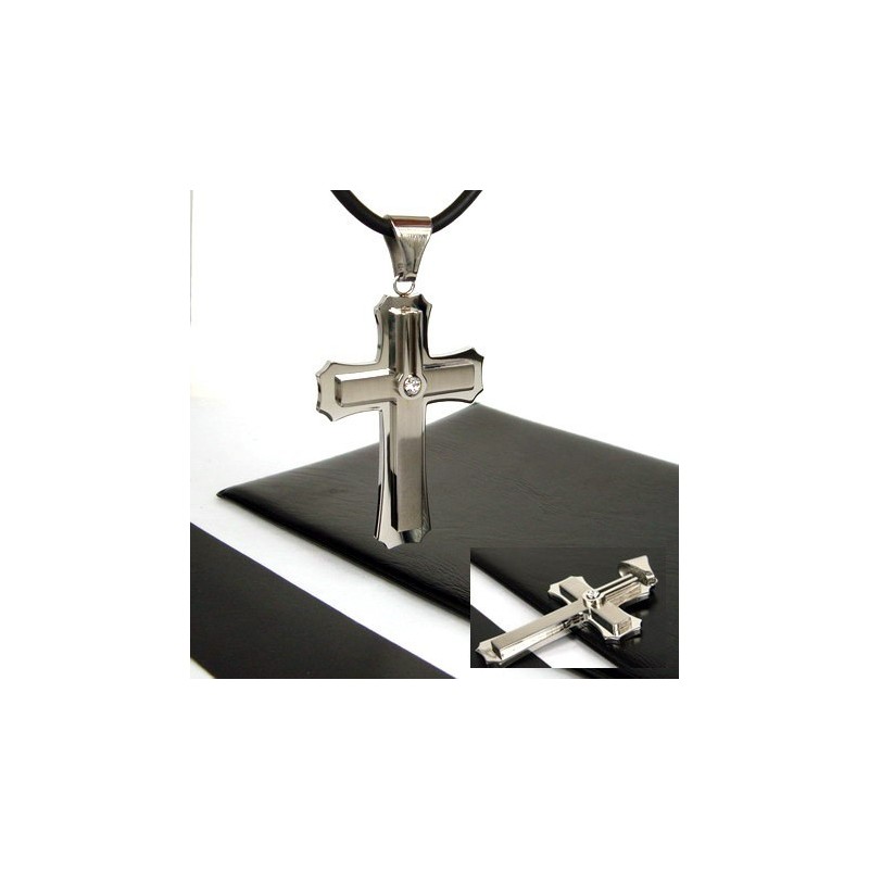 Man 2 Layer Cross Gemstone-Pure Titanium Pendant Man 2 Layer Cross Gemstone-Pure Titanium Pendant