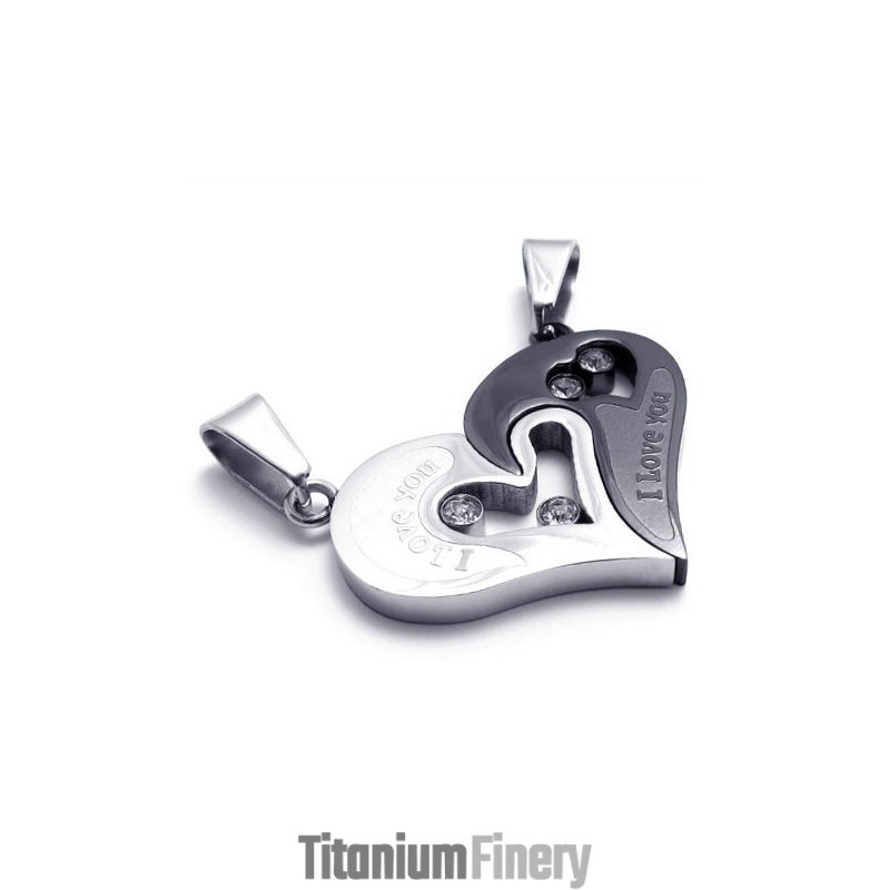 Sweetheart And Black Titanium Lovers Pendants With Diamonds - Free Chains Sweetheart And Black Titanium Lovers Pendants With Diamonds - Free Chains