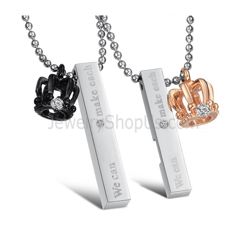 Titanium Rose Gold And Black Royal Crown Lovers Pendants With Free Chians C604 Titanium Rose Gold And Black Royal Crown Lovers Pendants With Free Chians C604