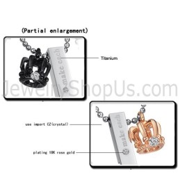 Titanium Rose Gold And Black Royal Crown Lovers Pendants With Free Chians C604