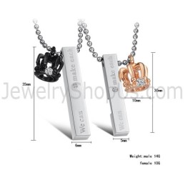 Titanium Rose Gold And Black Royal Crown Lovers Pendants With Free Chians C604