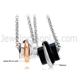 Titanium Rose Gold And Black Lovers Pendants With Free Chians C622