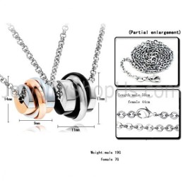 Titanium Rose Gold And Black Lovers Pendants With Free Chians C622