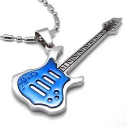 Man High Quality Blue Guitar Pure Titanium Necklace Pendant