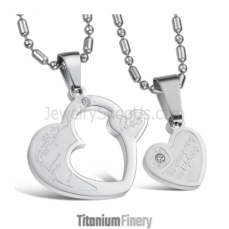 Titanium Silver Sweetheart Lovers Pendants With Rhinestone And Free Chains C600 Titanium Silver Sweetheart Lovers Pendants With Rhinestone And Free Chains C600