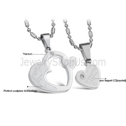 Titanium Silver Sweetheart Lovers Pendants With Rhinestone And Free Chains C600
