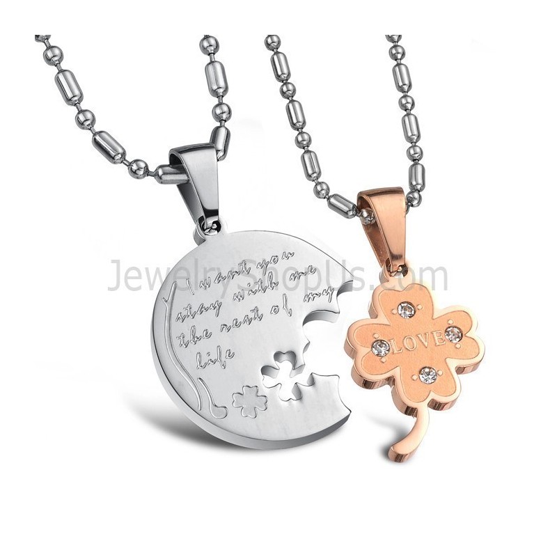 Titanium Silver And Rose Gold Flower Lovers Pendants With Rhinestones And Free Chains C599 Titanium Silver And Rose Gold Flower Lovers Pendants With Rhinestones And Free Chains C599
