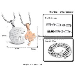 Titanium Silver And Rose Gold Flower Lovers Pendants With Rhinestones And Free Chains C599