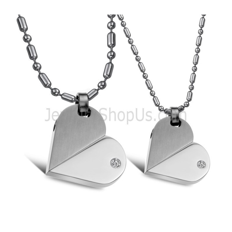 Titanium Silver Sweetheart Pendants With Rhinestones And Free Chains 111 Titanium Silver Sweetheart Pendants With Rhinestones And Free Chains 111