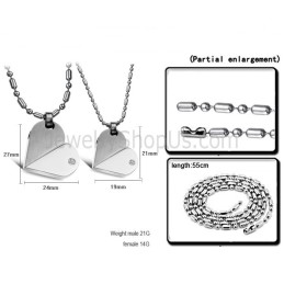 Titanium Silver Sweetheart Pendants With Rhinestones And Free Chains 111
