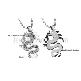 Titanium Silver And Black Dragon Lovers Pendants With Free Chains C399