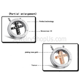 Titanium Rose Gold And Black Cross Lovers Pendants With Rhinestones And Free Chains C681